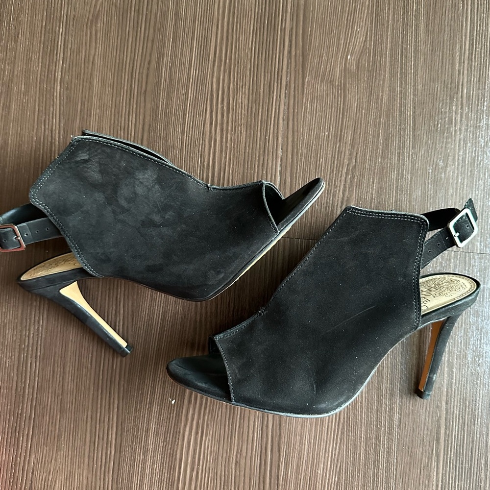 Vince Camuto Black Wedge Heels with Adjustable Slingback